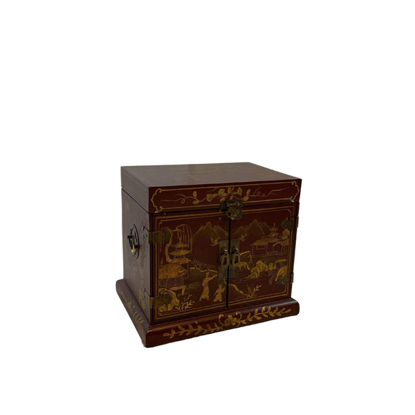 Asian Jewelry Box. Rusted Red and Gold  elements. Elegant  and stylish jewellery box with floral motifs.