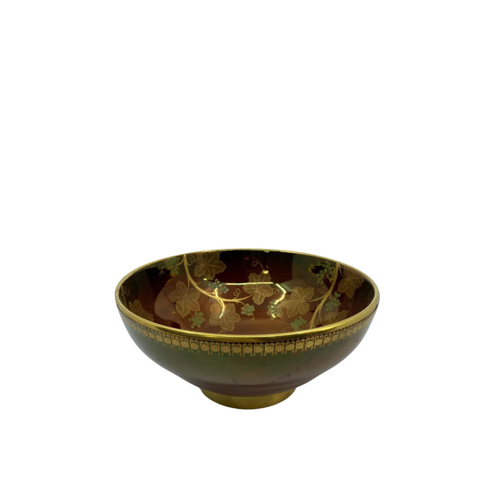 Carlton Ware Rouge Royal Bowl with Gold Leaf Grape Pattern Interior  oriental bowl in green and burgundy 