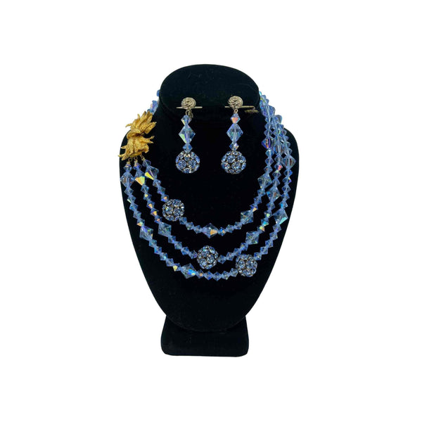 Gold and Blue Necklace and Earrings - The Carriage House Interiors
