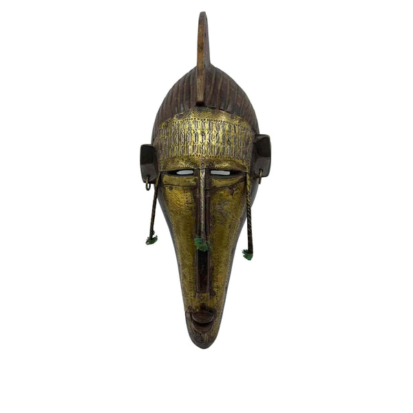 African Mask, vintage tribal mask with gold metal elements sold in Vancouver BC 