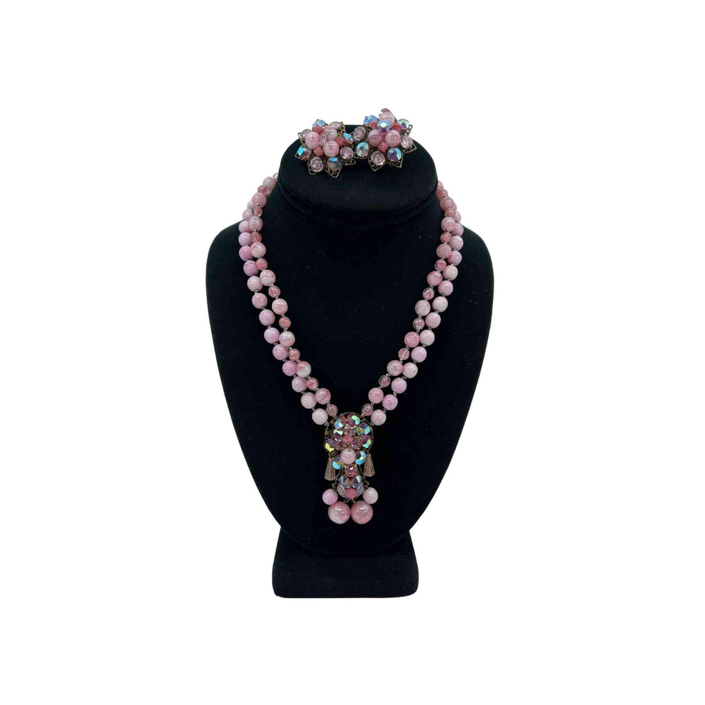 Vintage Necklace & Earring Set in Lavender Crystals & Stones